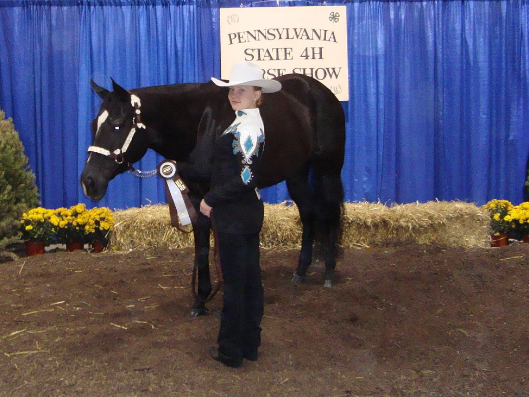 A woman in a stylish black dress stands alongside a horse